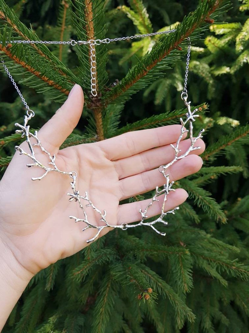 Silver Branch Necklace, Twig Bib Collar, Nature Inspired Gift, Woodland Forest Jewelry, Metal Tree Accessory, Bold Forest Elf Fairy Choker image 5