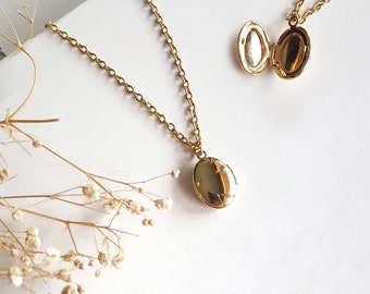 Gold Locket Necklace, Simple Modern Jewelry, Miniature Photo Medallion, Dainty Tiny Pendant, Family Keepsake Memory Gift, Layering Jewelry
