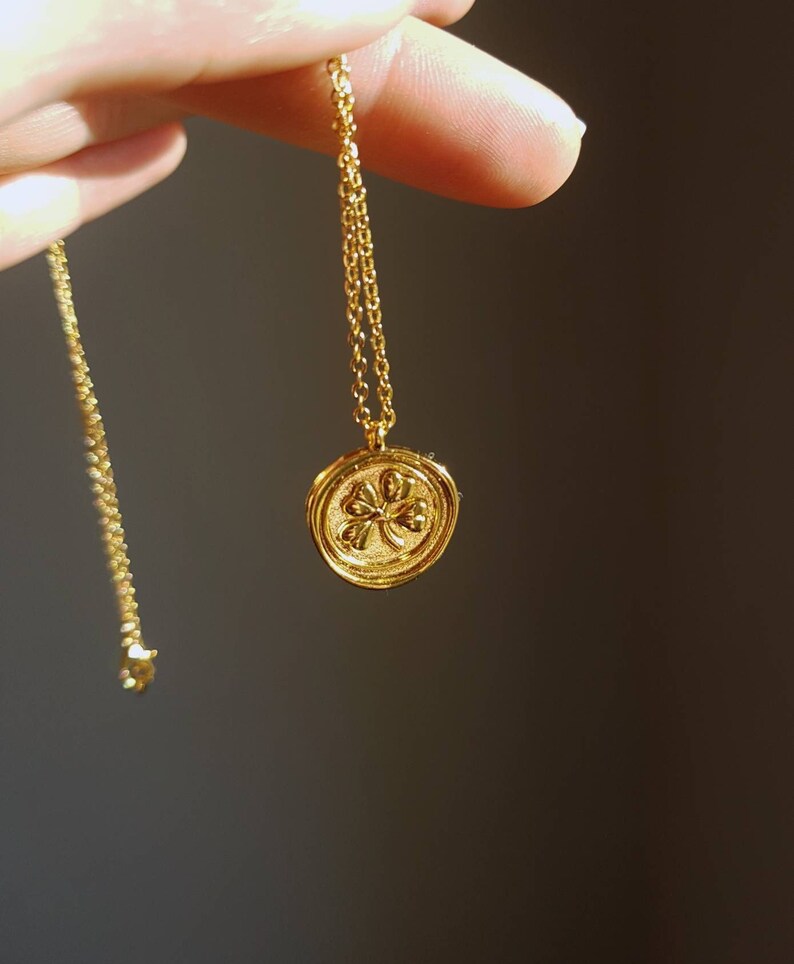 Four Leaf Clover Necklace With Luck Charm, 24K Gold Plated Coin Pendant ...