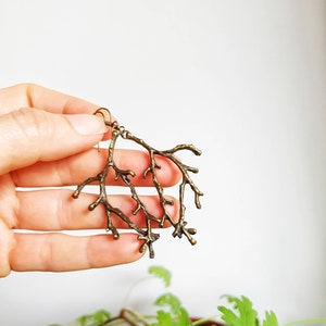 Bronze Branch Earrings, Forest Twig Dangles, Woodland Metal Tree Charms, Forest Lover Gift, Rustic Nature Jewelry, Enchanted Antlers Pendant image 3