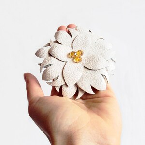 White Leather Flower Brooch, Statement Floral Pin, Bold Nature Jewelry, Oversized Leather Accessory, Nature Lover Gift, Eco Friendly Brooch image 5
