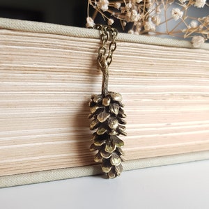Bronze Pinecone Pendant, Long Chain Necklace, Everyday Bohemian Jewelry, Antique Bronze Woodland Layering Necklace, Rustic Forest Jewelry image 4