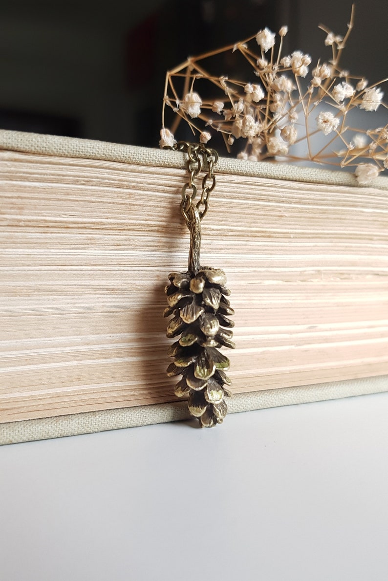 Bronze Pinecone Pendant, Long Chain Necklace, Everyday Bohemian Jewelry, Antique Bronze Woodland Layering Necklace, Rustic Forest Jewelry image 4