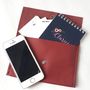 Cartera pequeña de cuero, neceser de cuero, neceser rojo, neceser, funda geométrica para teléfono, bolsa de viaje de cuero, regalo para mujer, cartera roja imagen 8