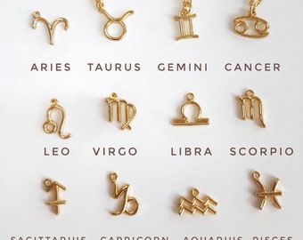 Tiny Zodiac Charm Necklace, Gold Horoscope Jewelry, Minimalist Personalized Layering Chain, Symbolic Astrology Birthday Gift for Women