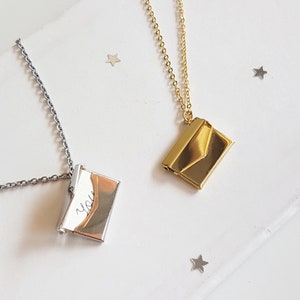 Envelope Locket Necklace, Personalized Message Medallion, Hidden Love Letter Message Pendant, Gold or Silver Motivational Quote Locket Gift image 3