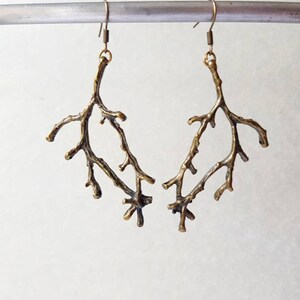Bronze Branch Earrings, Forest Twig Dangles, Woodland Metal Tree Charms, Forest Lover Gift, Rustic Nature Jewelry, Enchanted Antlers Pendant image 6
