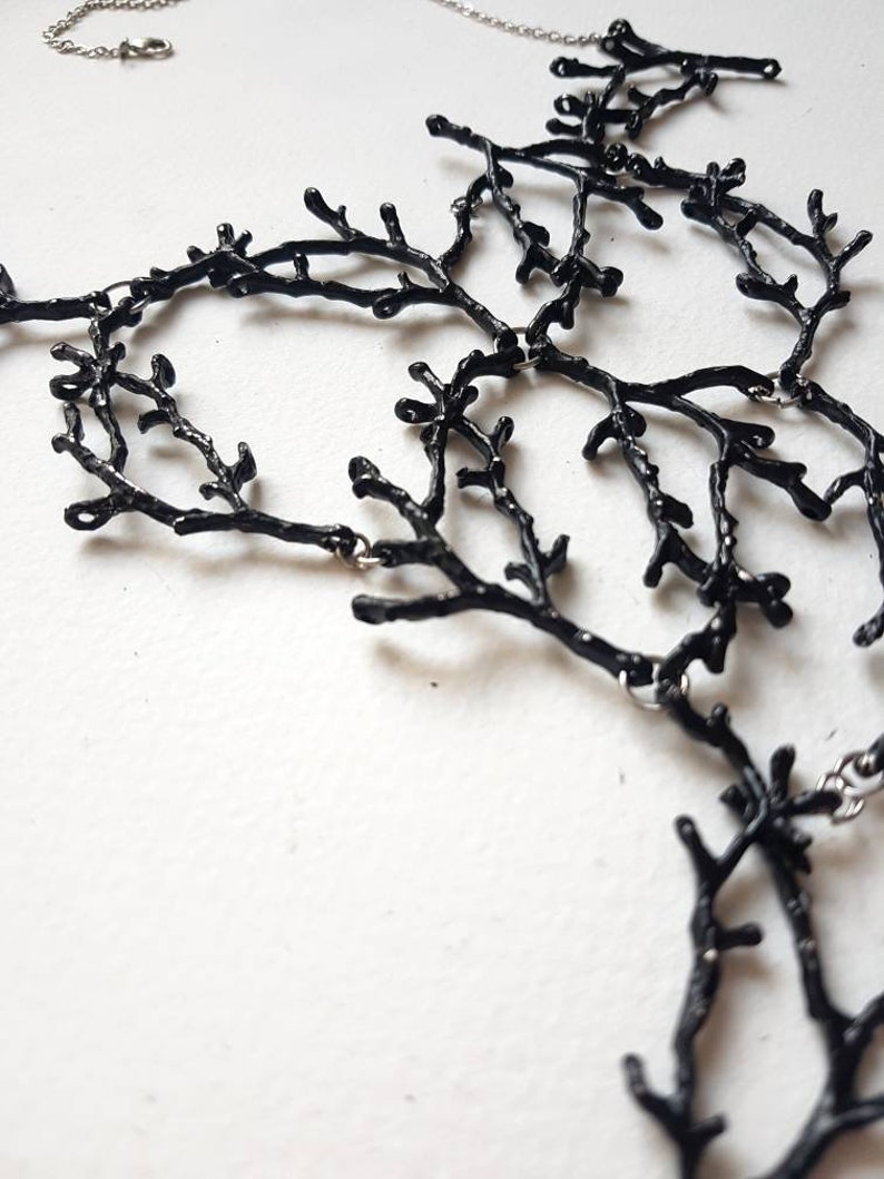 Statement Twig Necklace, Black Branch Cascading Necklace, Big Metal Bib, Oversized Nature Jewelry, Woodland Forest Jewels, Nature Lover Gift image 9