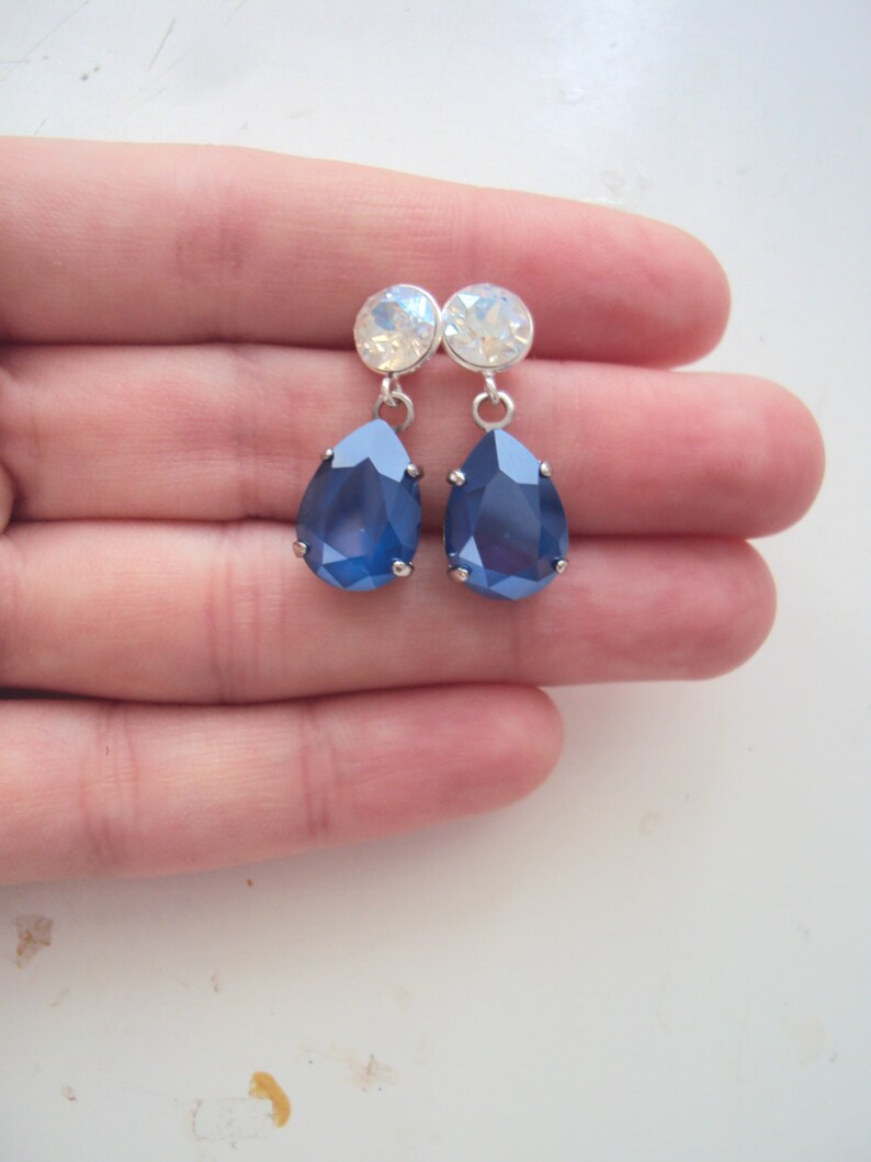 Sapphire Blue Crystal Earrings Elegant Evening Dangles Etsy