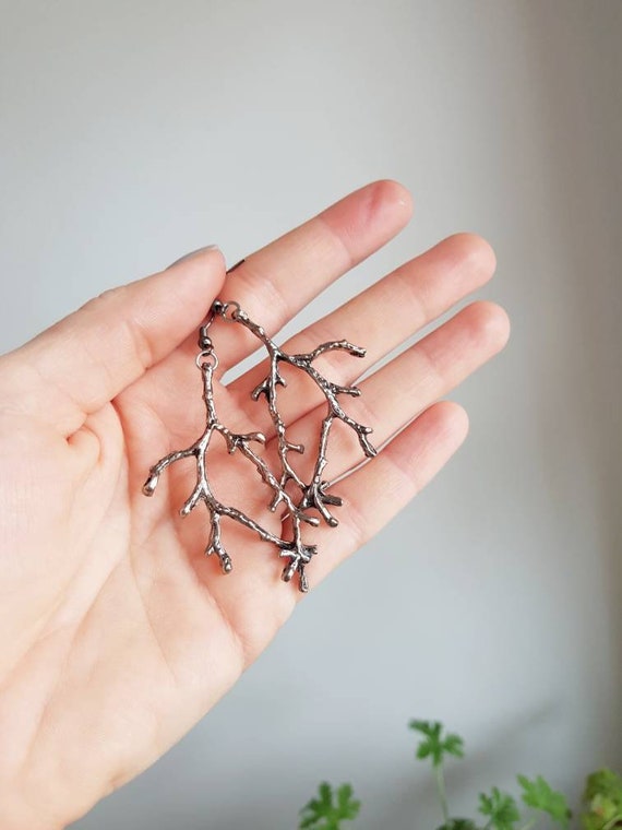 Dark Silver Twig Earrings, Magic Forest Branch Dangles, Woodland Metal Tree  Charms, Forest Nature Lover Gift, Bold Enchanted Witchy Jewelry - Etsy