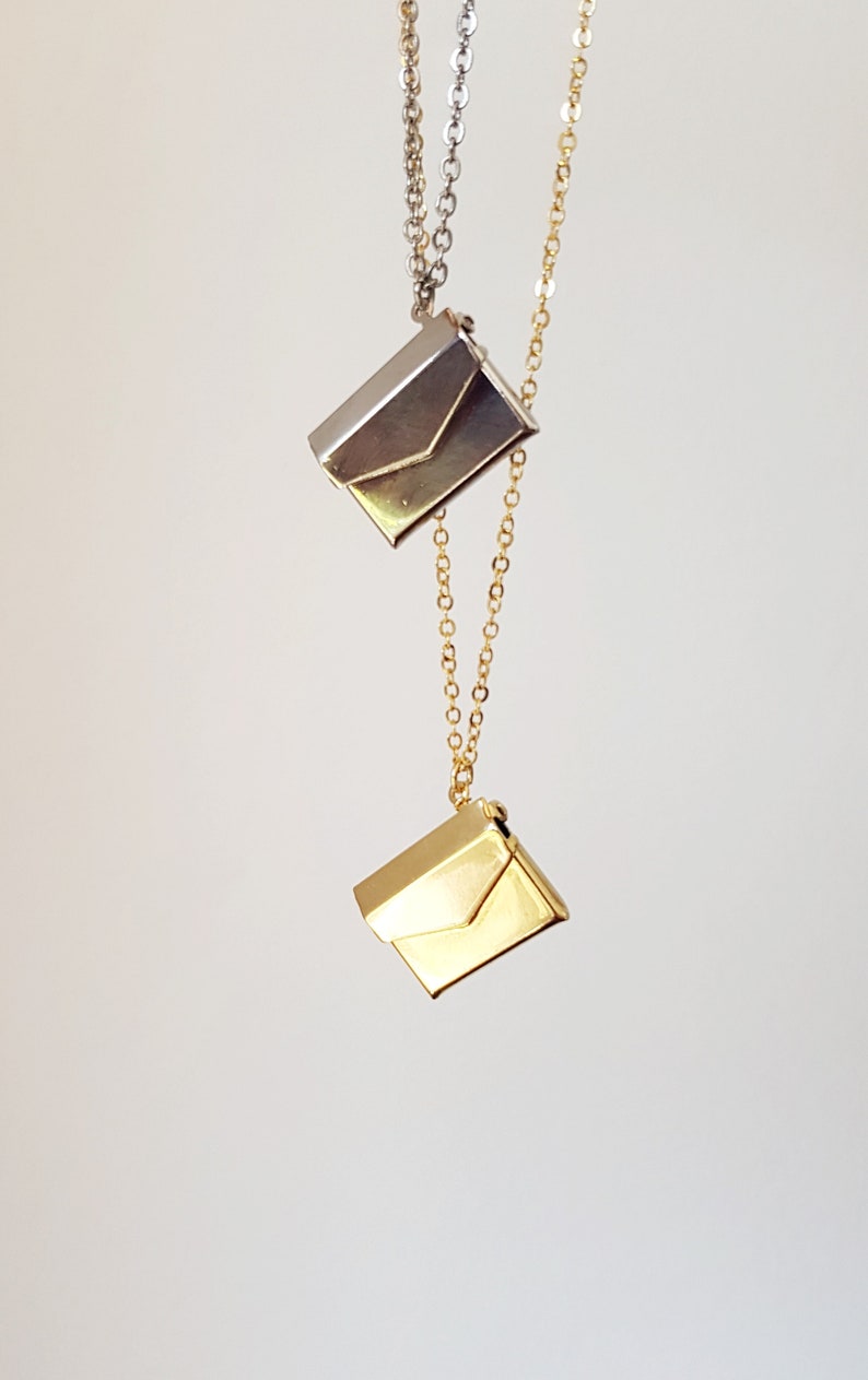 Envelope Locket Necklace, Personalized Message Medallion, Hidden Love Letter Message Pendant, Gold or Silver Motivational Quote Locket Gift image 4