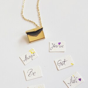 Envelope Locket Necklace, Personalized Message Medallion, Hidden Love Letter Message Pendant, Gold or Silver Motivational Quote Locket Gift image 9