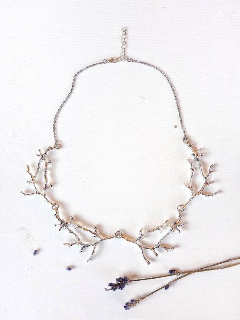Silver Branch Necklace, Twig Bib Collar, Nature Inspired Gift, Woodland Forest Jewelry, Metal Tree Accessory, Bold Forest Elf Fairy Choker image 4