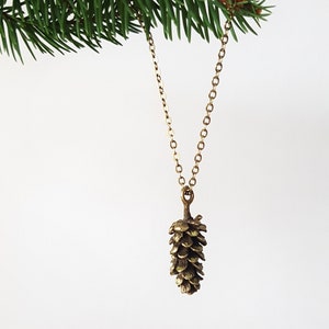 Bronze Pinecone Pendant, Long Chain Necklace, Everyday Bohemian Jewelry, Antique Bronze Woodland Layering Necklace, Rustic Forest Jewelry image 2