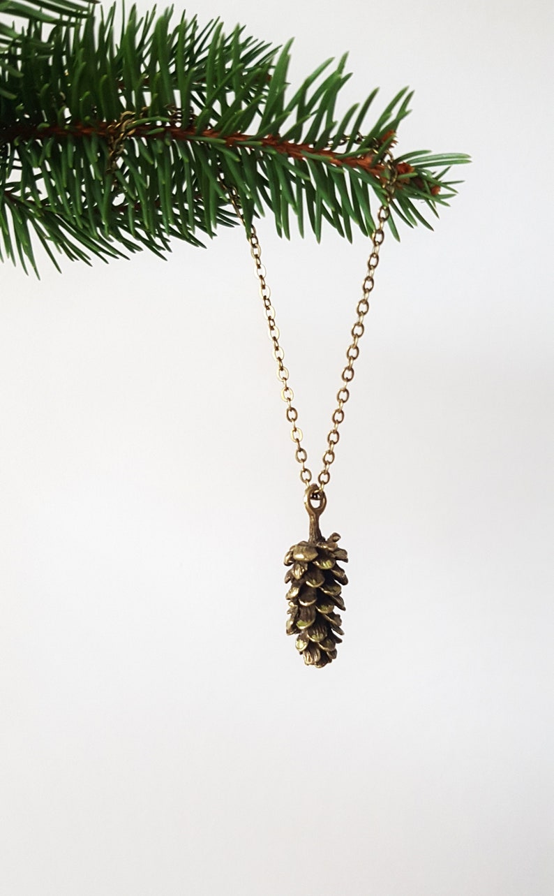 Bronze Pinecone Pendant, Long Chain Necklace, Everyday Bohemian Jewelry, Antique Bronze Woodland Layering Necklace, Rustic Forest Jewelry image 2