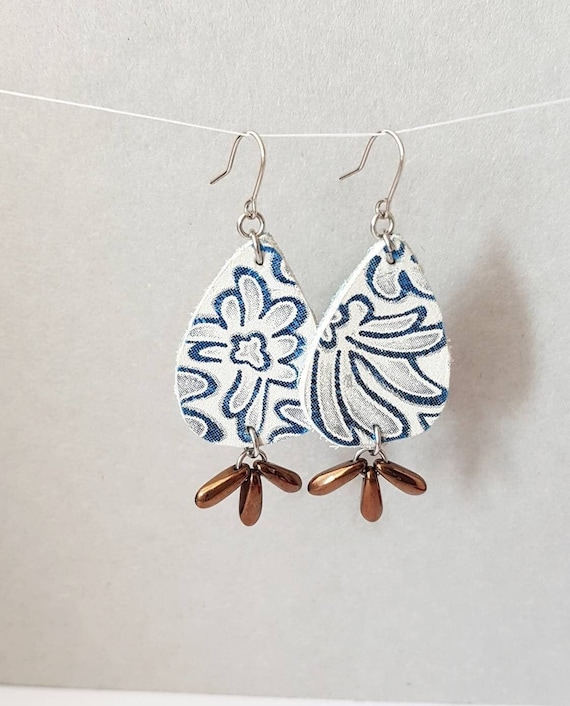 Boucles D'oreilles Pendantes En Simili Cuir - Forme Larme - Fait Main - Multicolore