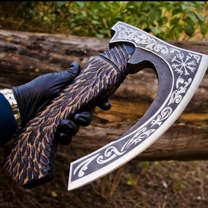 The original custom Hand forged pizza axe, Viking bearded Camping axe,Viking Pizza Cutter axe,Best Christmas & Anniversary Gift For Him
