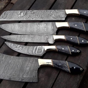 Damascus CHEF Set Of 5 Piceces ,Custom Handmade Chef SET , Handmade Damascus Chef Set ,Personalized Gift For Mother , GIFT