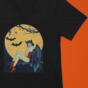 V-Neck Retro Pin-Up Bat Girl Halloween