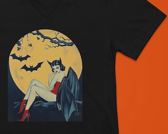V-Neck Retro Pin-Up Bat Girl Halloween