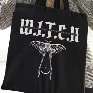 Witch Tote Bag, Lunar Moth Cotton Canvas Tote
