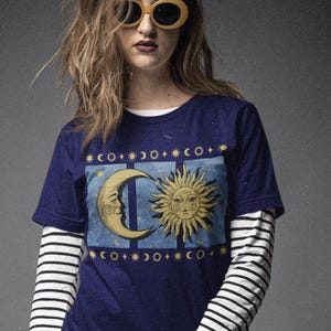 90s Celestial Sun and Moon T-Shirt: Vintage Inspired Astrology Graphic Tee