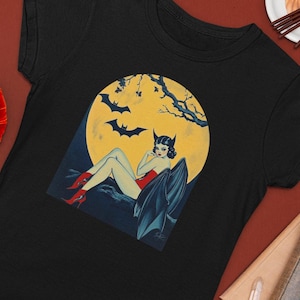Vintage Bat Pin Up Girl T Shirt