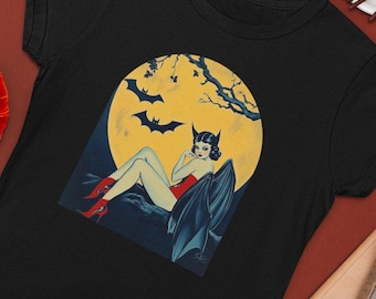 Vintage Bat Pin Up Girl T Shirt