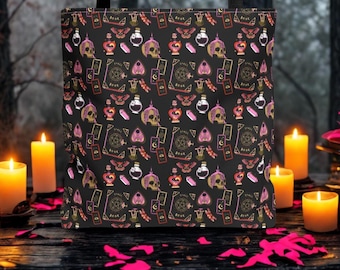 Witch Supplies Tote Bag, Double-Sided Witchcraft Accessories Bag