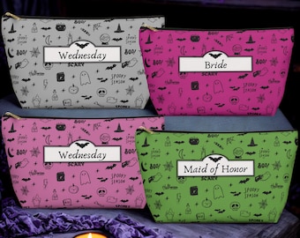 Personalized Halloween Makeup Bag: Spooky Doodles, Witchy Cosmetic Pouch