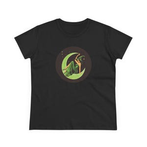Vintage Pin Up Witch T-Shirt, Celestial Moon Green Witch Tee, Retro Goth Cotton image 3