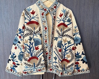 Suzani Embroidery Cotton  Jacket, Kimono Jacket Handmade Soft TNT Fabric Jacket, Women's Clothing Coat Boho Jacket Spring Gift for Her
