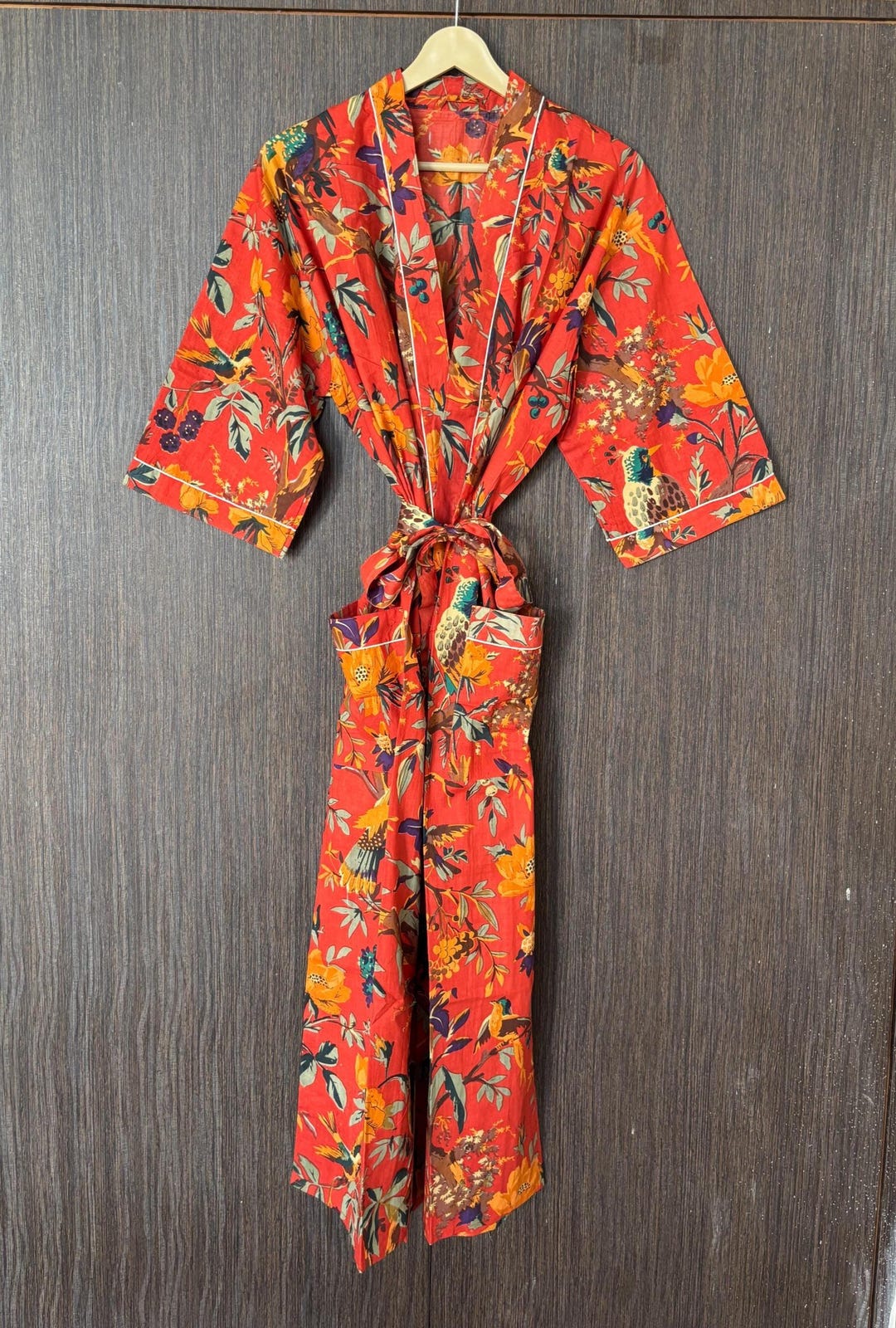 Cotton Kimono Robe, Bird Print Robes for Women,dressing Gown, Plus ...