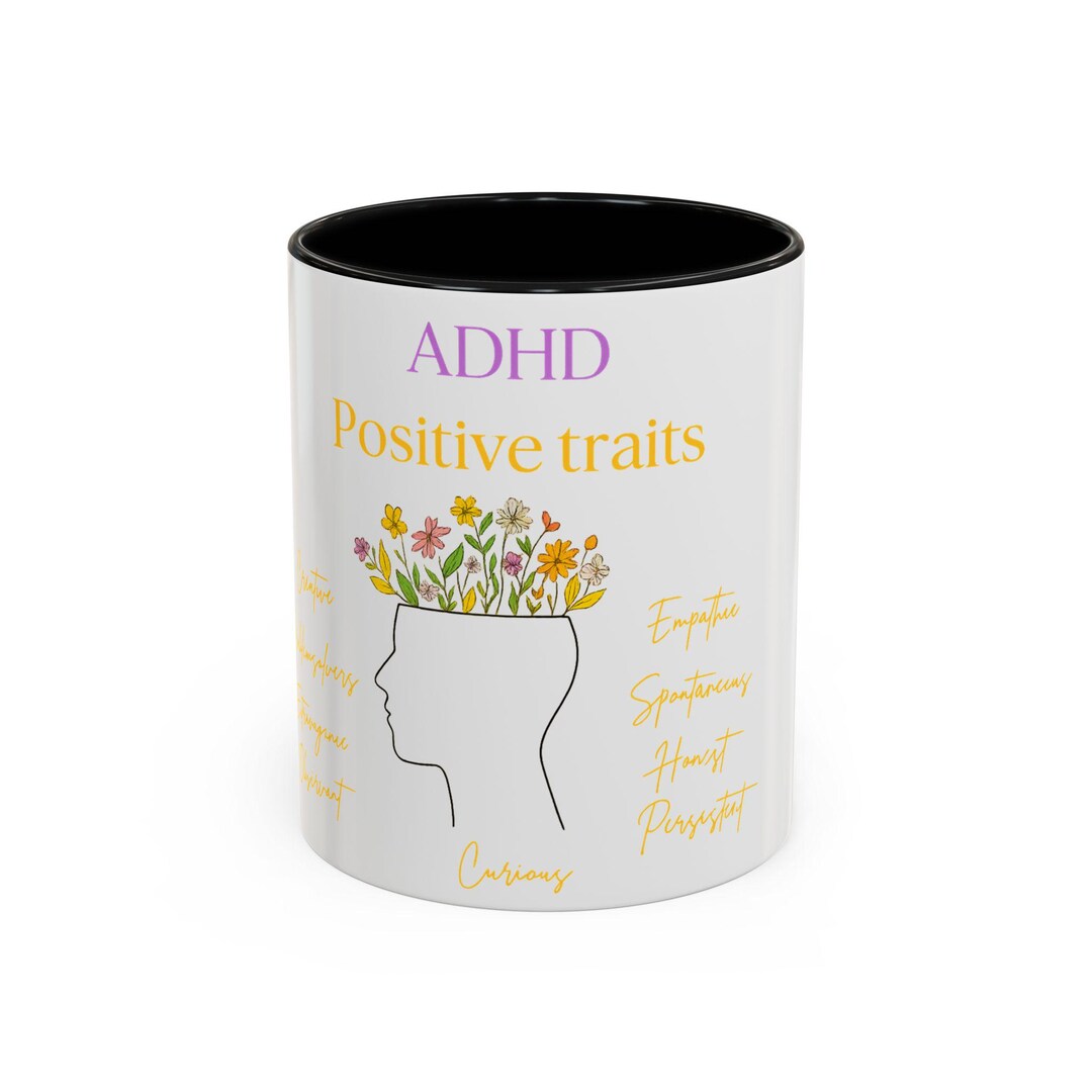 ADHD Mug Positive Traits Floral Mental Health Gift Empowering Coffee ...