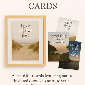 4 biglietti di auguri ispirati alla natura / Citazioni stampabili sull'amor proprio / Sfondi per telefono e arte della consapevolezza (download digitale)