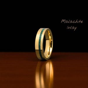 Malachite Inlay Tungsten Ring | 6mm Green Stone Wedding Band | Gift for Her | Gold & Malachite Wedding Ring for Her | MeteorRings