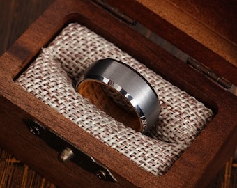 Whisky Fass Holz Wolfram Ring - Silber Ehering, 8 mm