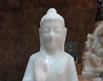 White Marble Buddha Statue, Seated Buddha Idol, Meditation Home Decor