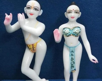 Radha Krishna Statue, 12 Inch Marble Idol Pair, White Altar Decor, Hindu Temple Murti