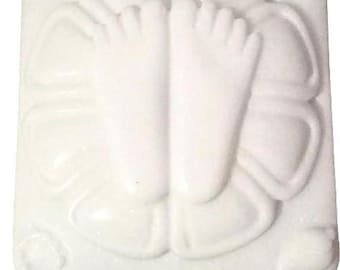 Marble Paduka Footprint 6x6 Inch: White Handmade Goddess Temple Pooja Decor Art collectible
