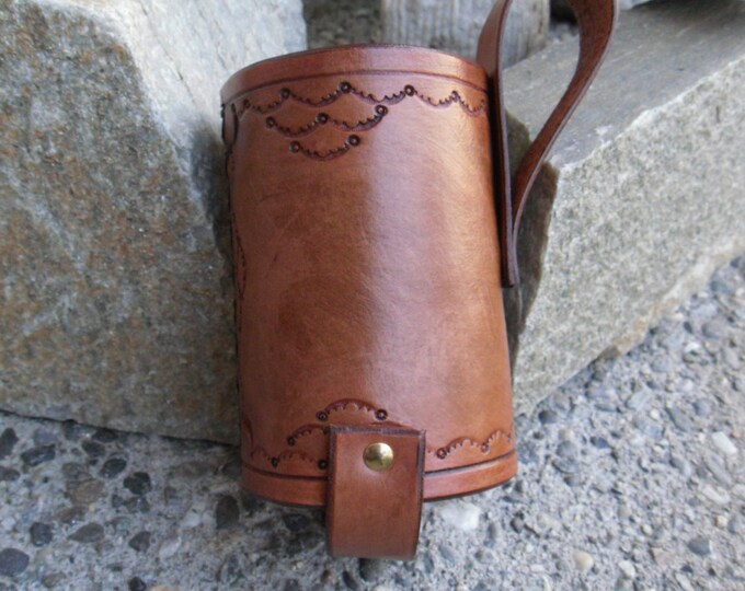 Tooled Leather Water Bottle Belt Holster Bottle Holder SCA LARP Camping