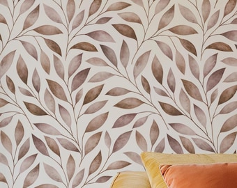 Neutral Leaf Peel and Stick Wallpaper: Boho Wall Mural
