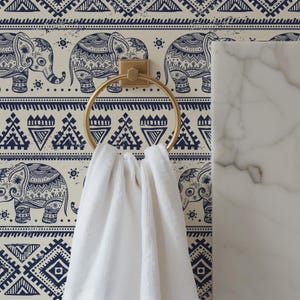 Boho Elephant Wallpaper – Tribal Indigo Wall Mural – Bohemian Safari Jungle Decor – Ethnic Pattern Peel and Stick Wall Art