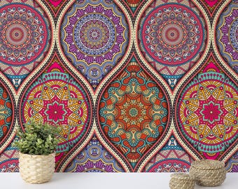 Boho Mandala Wall Mural – Vibrant Indian Pattern Wallpaper for Meditation or Accent Walls