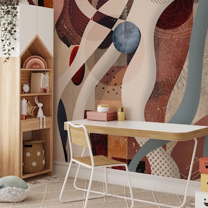 Modernes abstraktes Wandbild für Kinder – Geometrische Tapete für Kinderzimmer & Spielzimmer