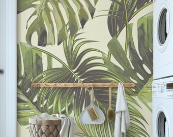 Tropical Green Leaf Wallpaper: Peel and Stick Jungle Wall Mural