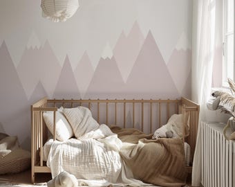 Papel pintado infantil de montaña en tonos pastel: mural de pared escandinavo para habitación infantil, autoadhesivo.