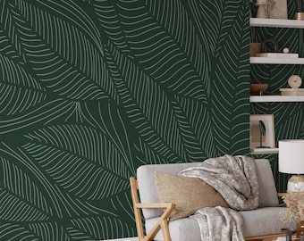 Dark Green Leaf Wallpaper: Botanical Peel and Stick Wall Mural