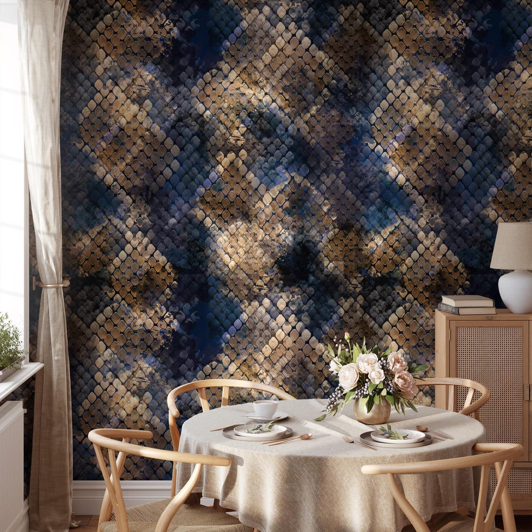 Dark Geometric Wallpaper – Luxury Peel and Stick Wall Mural With Gold ...