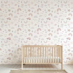 Pastel Animal Rainbow Wallpaper: Minimalist Nursery Wall Mural
